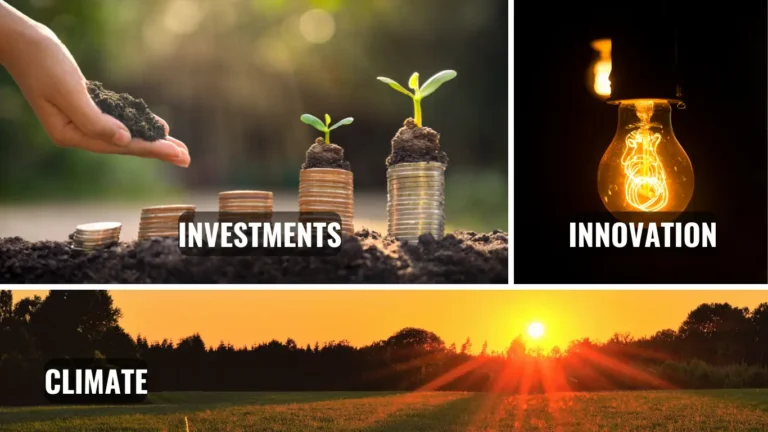 Feature image showing intersection of Investments, Innovation, and Climate Change